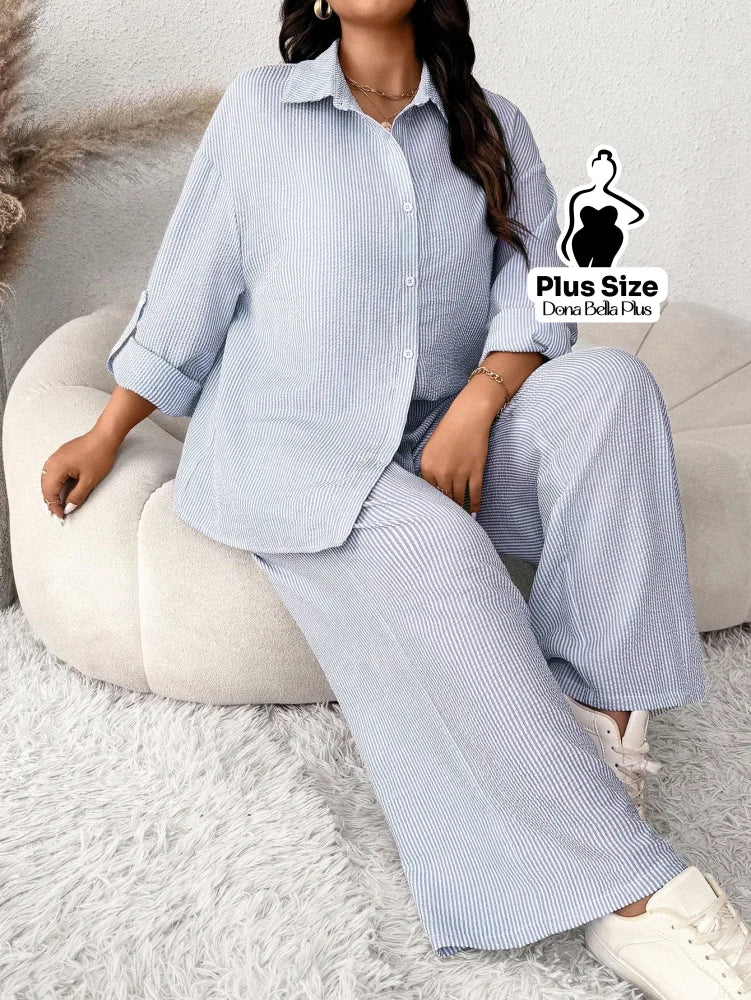 Conjunto Listrado com Camisa Oversized e Calça Reta Conjunto Listrado com Camisa Oversized e Calça Reta