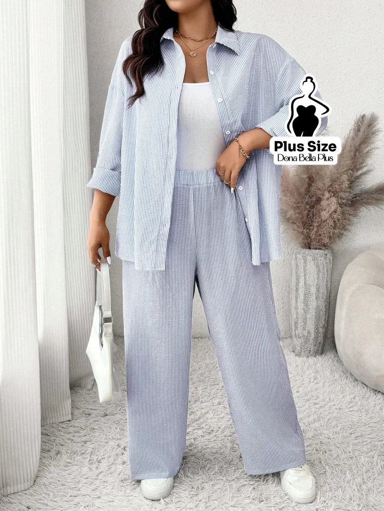 Conjunto Listrado com Camisa Oversized e Calça Reta Conjunto Listrado com Camisa Oversized e Calça Reta
