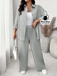 Conjunto Listrado com Camisa Oversized e Calça Reta Preto e Branco / G Conjunto Listrado com Camisa Oversized e Calça