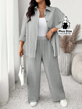 Conjunto Listrado com Camisa Oversized e Calça Reta Preto e Branco / G Conjunto Listrado com Camisa Oversized e Calça