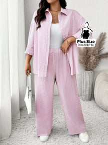 Conjunto Listrado com Camisa Oversized e Calça Reta Rosa Bebê / G Conjunto Listrado com Camisa Oversized e Calça Reta