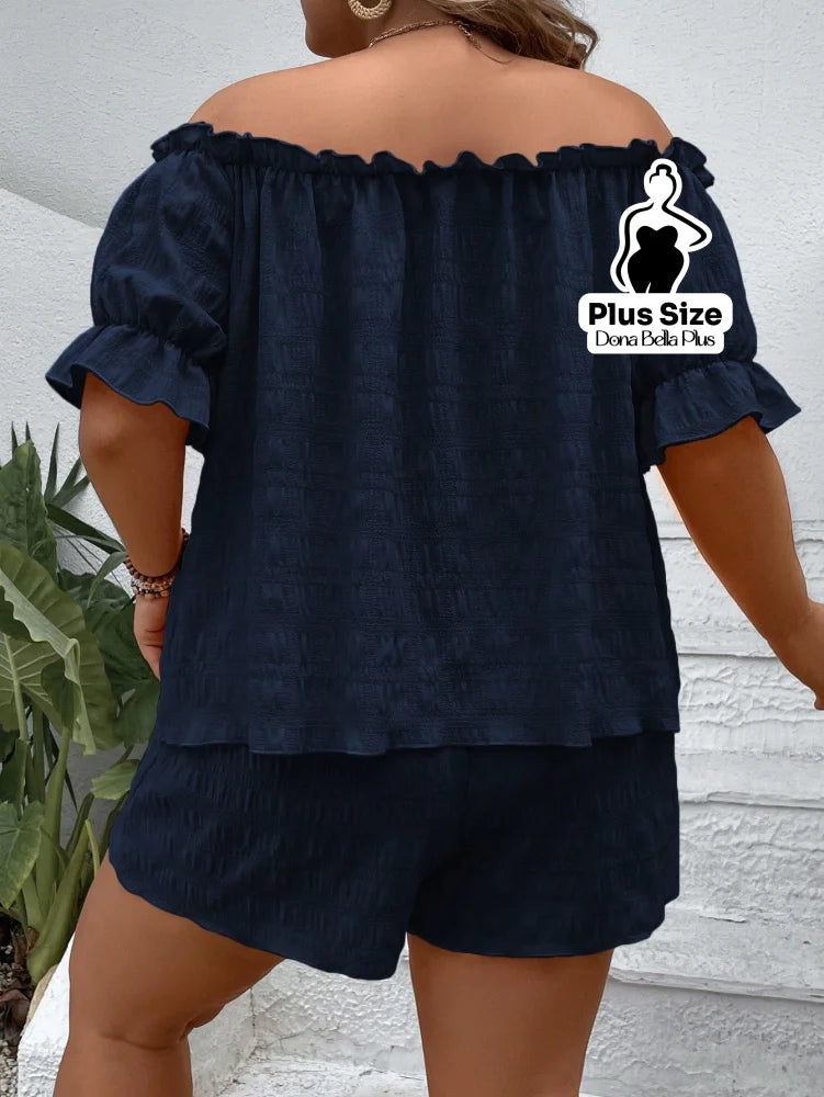 Conjunto Ombro a Ombro com Blusa e Shorts Soltos Conjunto Ombro a Ombro com Blusa e Shorts Soltos