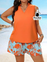 Conjunto Regata com Shorts Estampado Floral Laranja / G Conjunto Regata com Shorts Estampado Floral