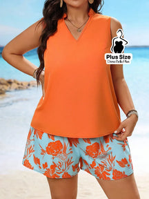 Conjunto Regata com Shorts Estampado Floral Laranja / G Conjunto Regata com Shorts Estampado Floral