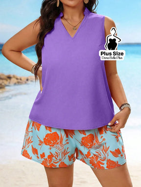 Conjunto Regata com Shorts Estampado Floral Roxo / G Conjunto Regata com Shorts Estampado Floral