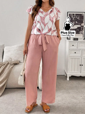 Conjunto Texturizado com Blusa Estampada e Faixa Conjunto Texturizado com Blusa Estampada e Faixa