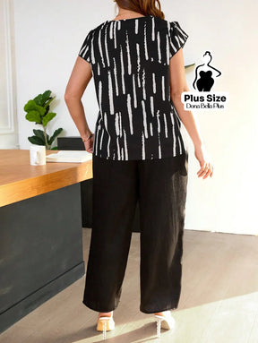 Conjunto Texturizado com Blusa Estampada e Faixa Conjunto Texturizado com Blusa Estampada e Faixa