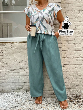 Conjunto Texturizado com Blusa Estampada e Faixa Conjunto Texturizado com Blusa Estampada e Faixa