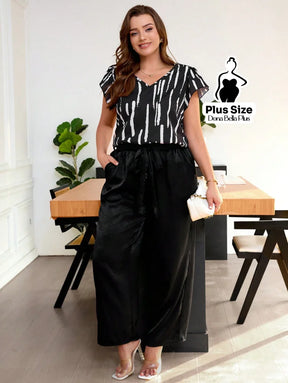 Conjunto Texturizado com Blusa Estampada e Faixa Conjunto Texturizado com Blusa Estampada e Faixa
