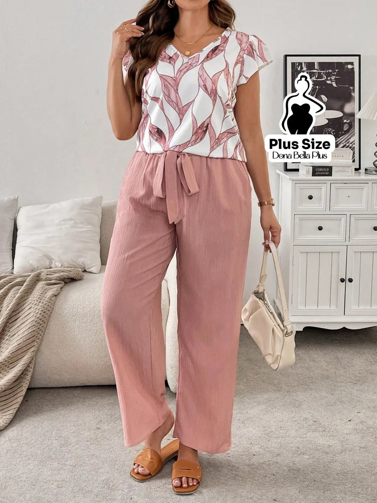 Conjunto Texturizado com Blusa Estampada e Faixa Conjunto Texturizado com Blusa Estampada e Faixa