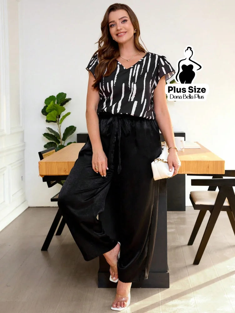 Conjunto Texturizado com Blusa Estampada e Faixa Preto / G Conjunto Texturizado com Blusa Estampada e Faixa