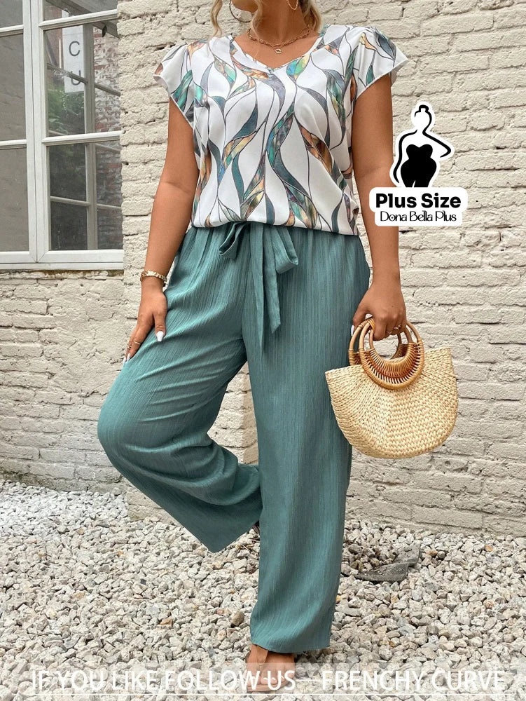 Conjunto Texturizado com Blusa Estampada e Faixa Verde / G Conjunto Texturizado com Blusa Estampada e Faixa