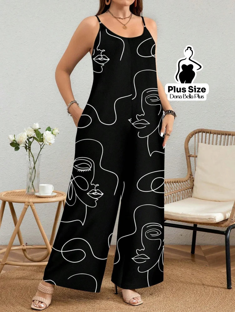 Macacão Longo com Alças Finas e Estampa Artística Macacão Longo com Alças Finas e Estampa Artística