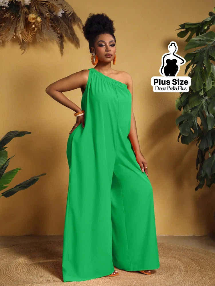 Macacão Pantalona de Um Ombro Só com Caimento Fluido Verde / G Macacão Pantalona de Um Ombro Só com Caimento Fluido