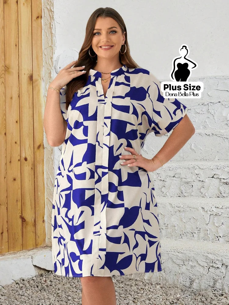 Vestido Camisa Estampado com Botões e Mangas Curta Vestido Camisa Estampado com Botões e Mangas Curta