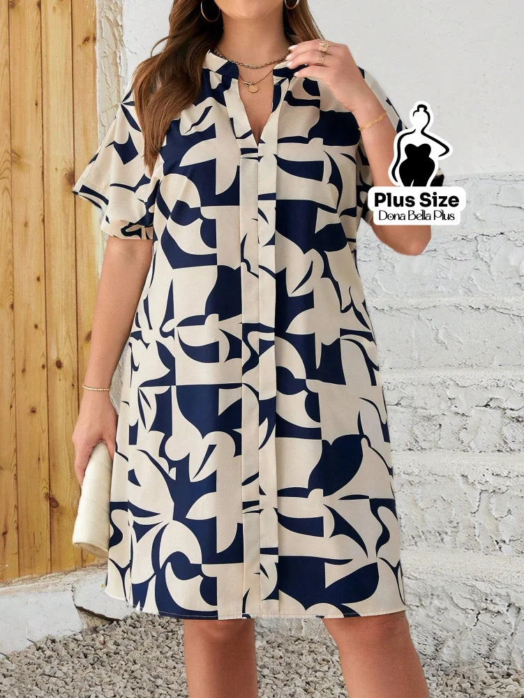 Vestido Camisa Estampado com Botões e Mangas Curta Azul Escuro / G Vestido Camisa Estampado com Botões e Mangas Curta