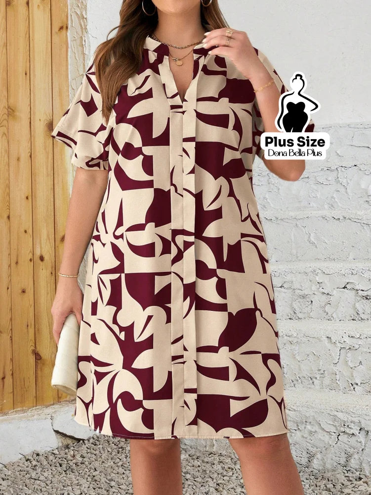 Vestido Camisa Estampado com Botões e Mangas Curta Vinho / G Vestido Camisa Estampado com Botões e Mangas Curta