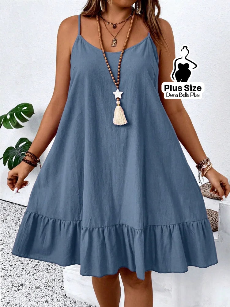 Vestido Curto com Alças Finas e Babado na Saia Azul / G Vestido Curto com Alças Finas e Babado na Saia