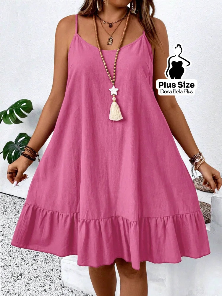 Vestido Curto com Alças Finas e Babado na Saia Rosa / G Vestido Curto com Alças Finas e Babado na Saia