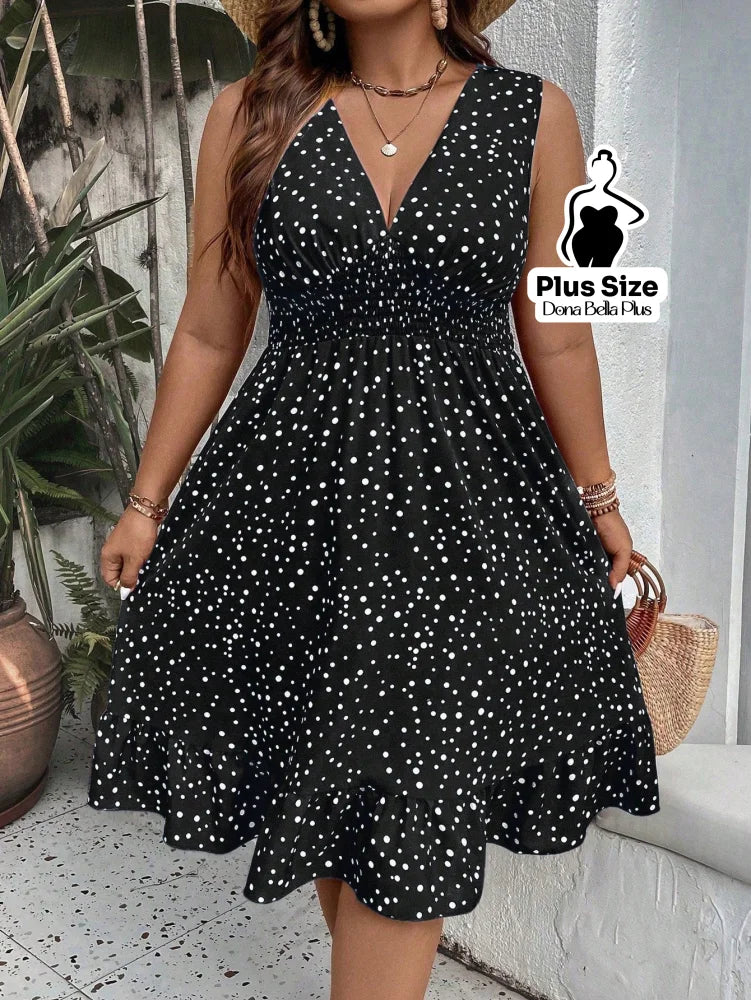 Vestido Curto Estampado com Decote V e Babado na Saia Preto / G Vestido Curto Estampado com Decote V e Babado na Saia