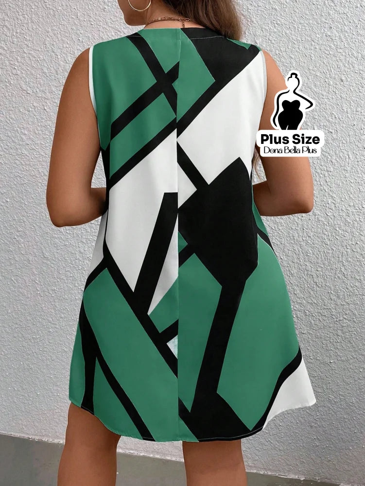 Vestido Curto Sem Manga com Estampa Geométrica Vestido Curto Sem Manga com Estampa Geométrica