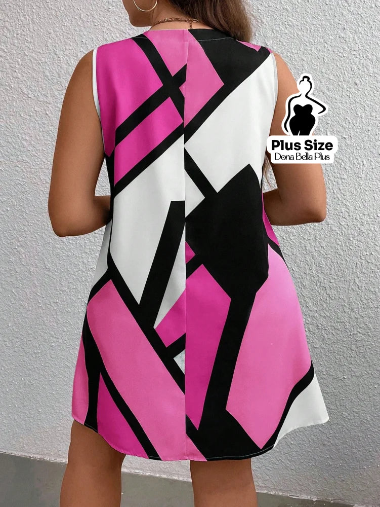 Vestido Curto Sem Manga com Estampa Geométrica Vestido Curto Sem Manga com Estampa Geométrica