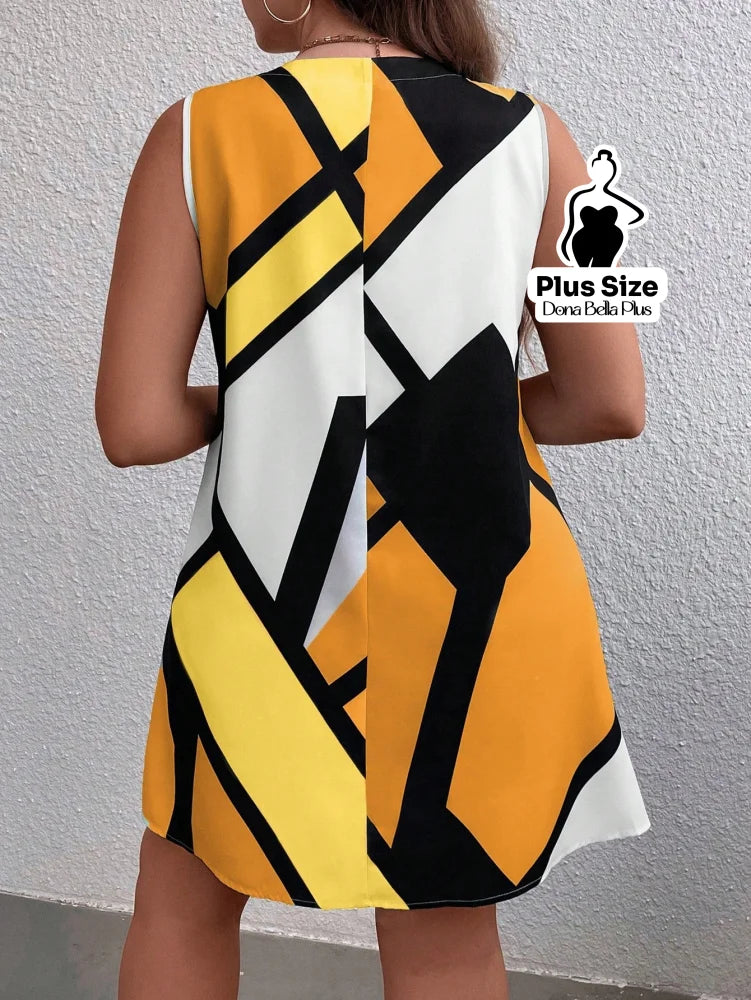Vestido Curto Sem Manga com Estampa Geométrica Vestido Curto Sem Manga com Estampa Geométrica