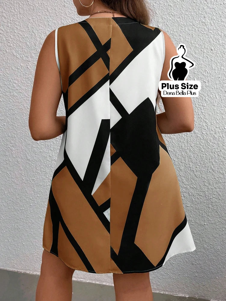 Vestido Curto Sem Manga com Estampa Geométrica Vestido Curto Sem Manga com Estampa Geométrica