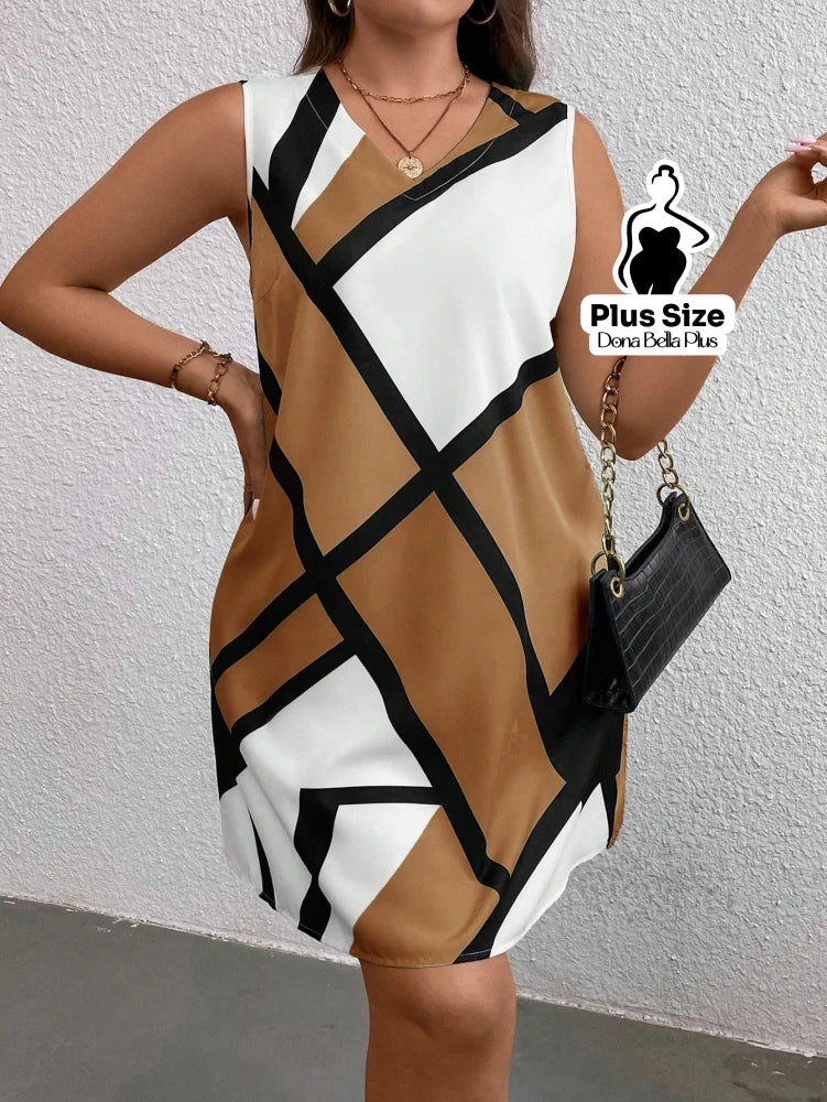 Vestido Curto Sem Manga com Estampa Geométrica Vestido Curto Sem Manga com Estampa Geométrica