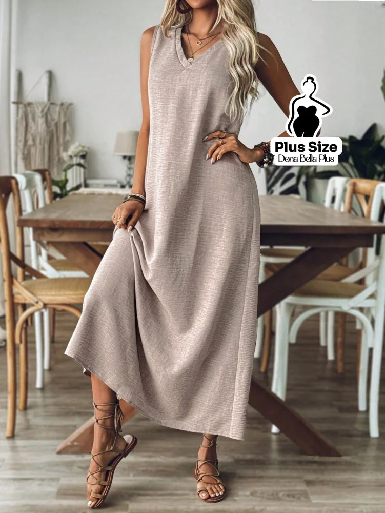 Vestido Longo Casual com Decote V e Modelagem Flare Vestido Longo Casual com Decote V e Modelagem Flare