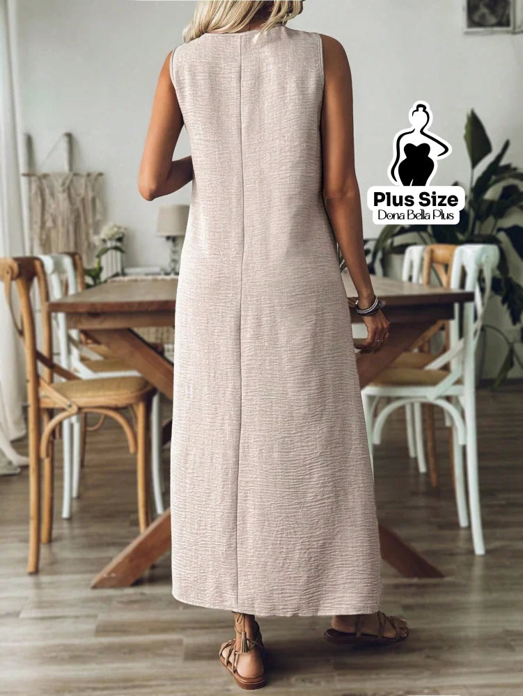 Vestido Longo Casual com Decote V e Modelagem Flare Vestido Longo Casual com Decote V e Modelagem Flare