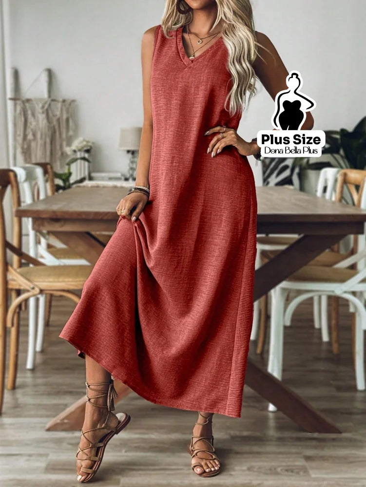 Vestido Longo Casual com Decote V e Modelagem Flare Vestido Longo Casual com Decote V e Modelagem Flare