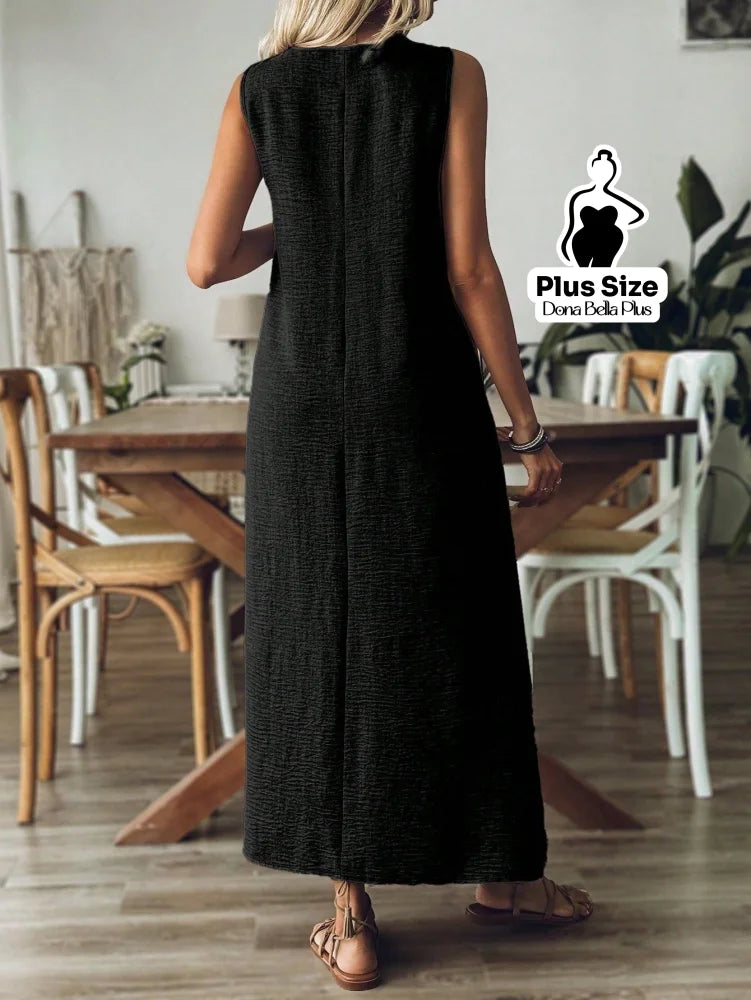 Vestido Longo Casual com Decote V e Modelagem Flare Vestido Longo Casual com Decote V e Modelagem Flare