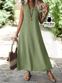 Vestido Longo Casual com Decote V e Modelagem Flare Verde / G Vestido Longo Casual com Decote V e Modelagem Flare