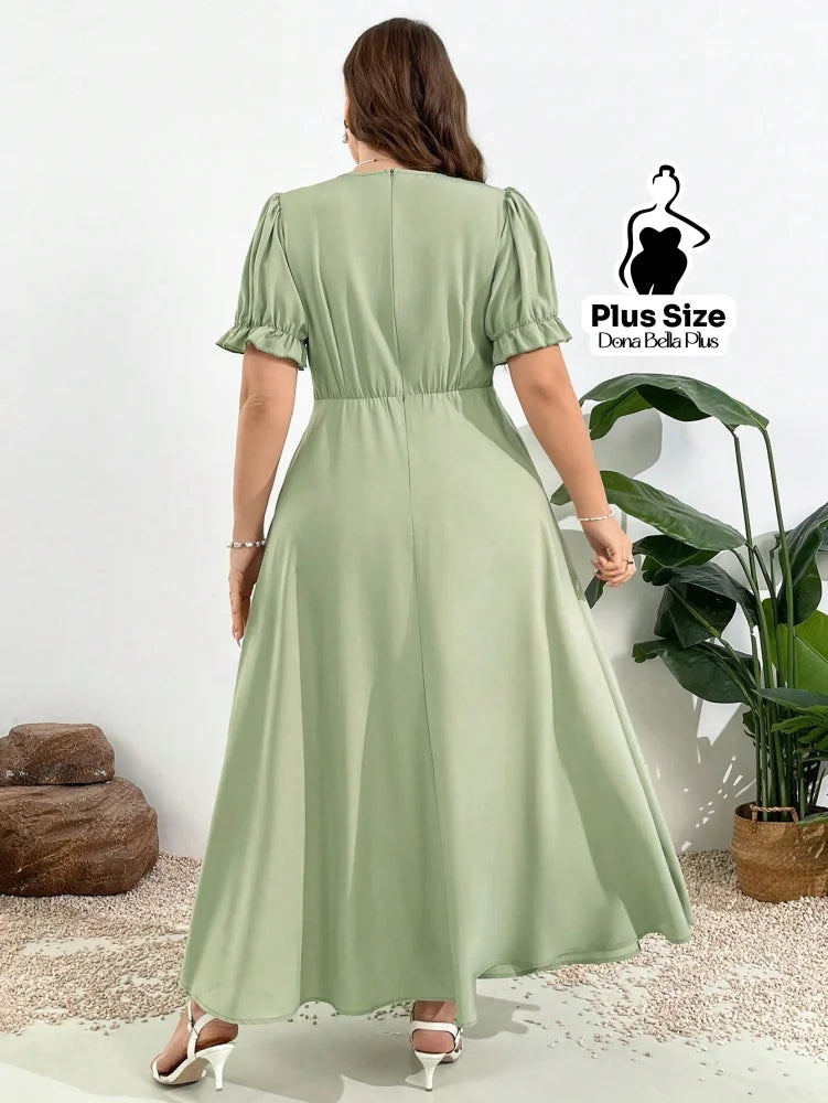 Vestido Longo com Manga Bufante e Decote em V Vestido Longo com Manga Bufante e Decote em V
