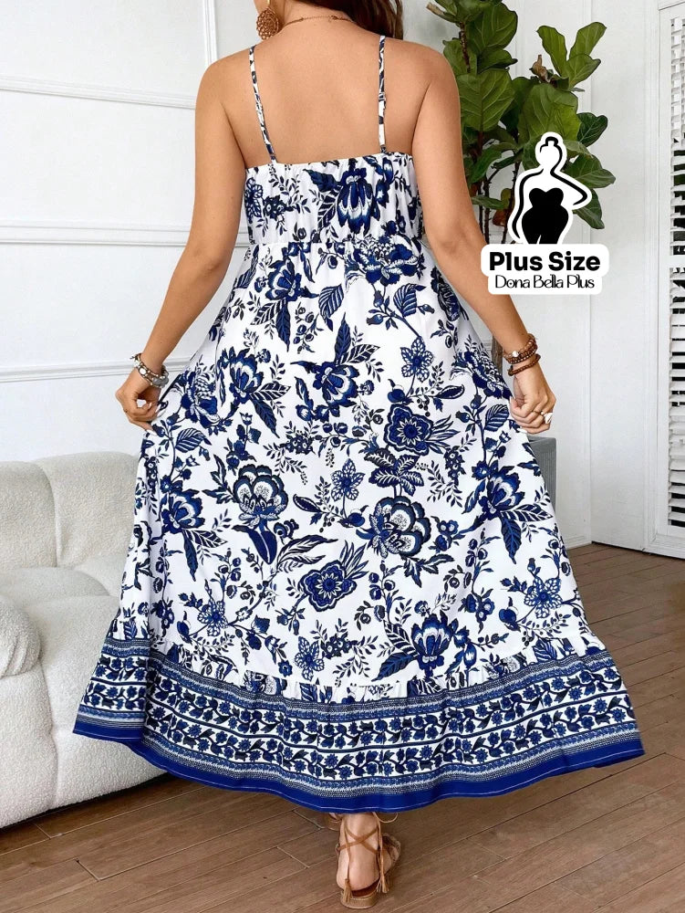 Vestido Longo Estampado com Alças Finas e Folhagens Lineares Vestido Longo Estampado com Alças Finas e Folhagens