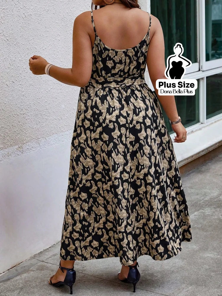 Vestido Longo Estampado com Decote V e Faixa na Cintura Vestido Longo Estampado com Decote V e Faixa na Cintura
