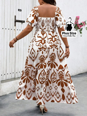 Vestido Longo Estampado com Mangas Bufantes e Babado Vestido Longo Estampado com Mangas Bufantes e Babado