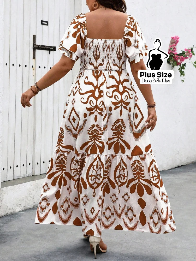Vestido Longo Estampado com Mangas Bufantes e Babado Vestido Longo Estampado com Mangas Bufantes e Babado