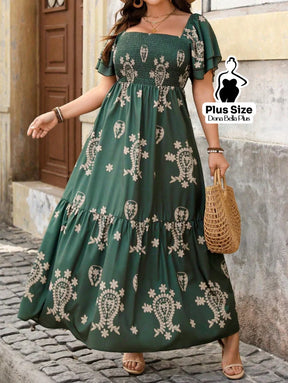 Vestido Longo Estampado com Mangas Bufantes e Babado Vestido Longo Estampado com Mangas Bufantes e Babado