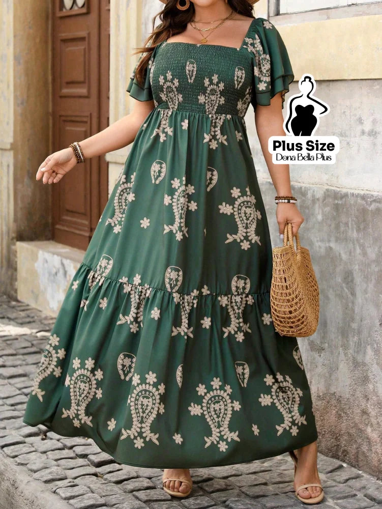 Vestido Longo Estampado com Mangas Bufantes e Babado Vestido Longo Estampado com Mangas Bufantes e Babado