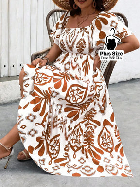 Vestido Longo Estampado com Mangas Bufantes e Babado Vestido Longo Estampado com Mangas Bufantes e Babado