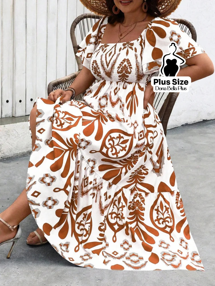 Vestido Longo Estampado com Mangas Bufantes e Babado Vestido Longo Estampado com Mangas Bufantes e Babado