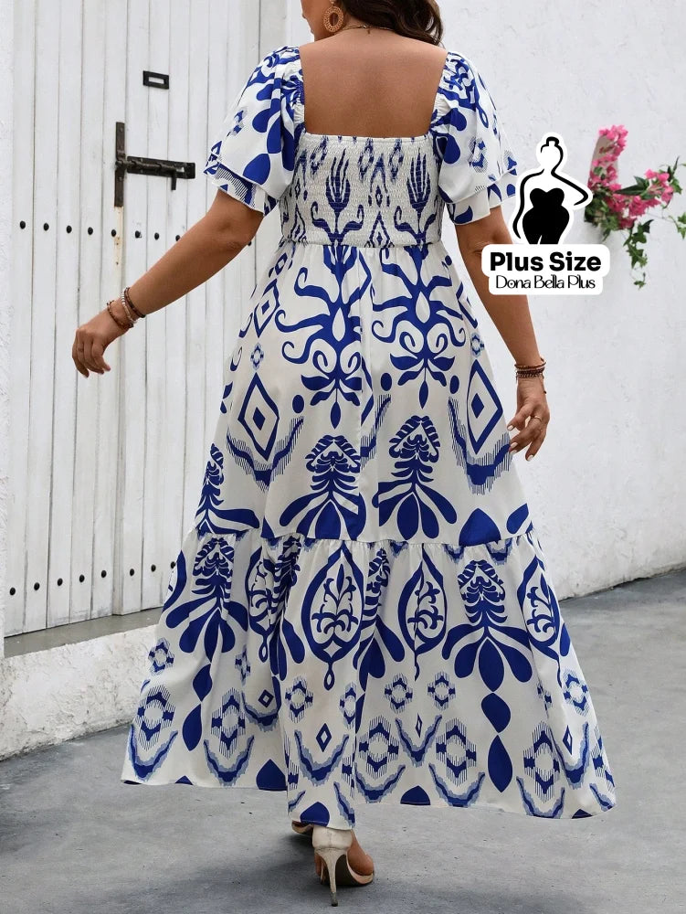 Vestido Longo Estampado com Mangas Bufantes e Babado Vestido Longo Estampado com Mangas Bufantes e Babado