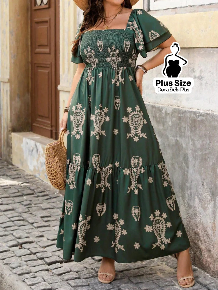 Vestido Longo Estampado com Mangas Bufantes e Babado Vestido Longo Estampado com Mangas Bufantes e Babado