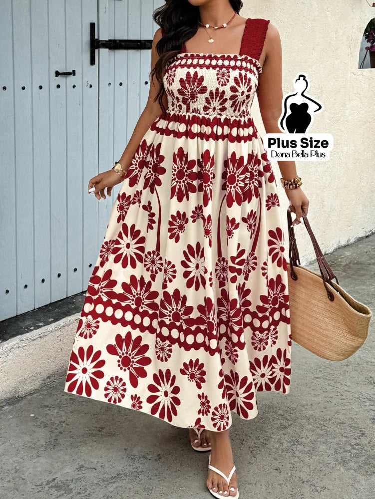 Vestido Longo Floral com Alças Trançadas e Cintura Elástica Vinho / G Vestido Longo Floral com Alças Trançadas e