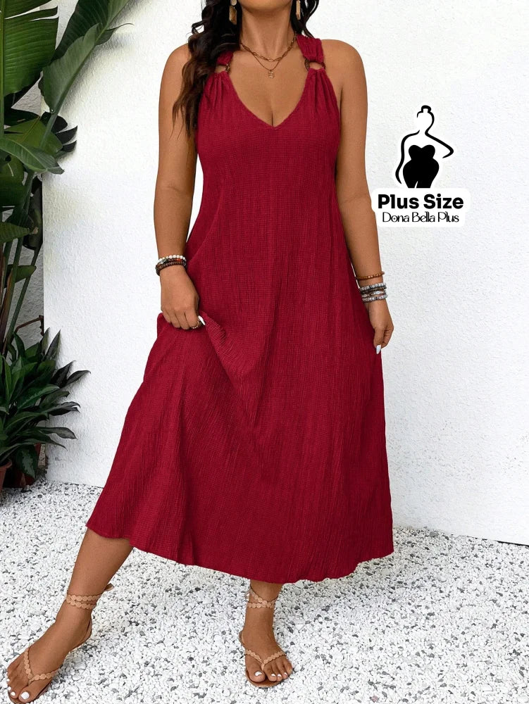 Vestido Midi com Alças Torcidas e Modelagem Solta Vermelho / G Vestido Midi com Alças Torcidas e Modelagem Solta
