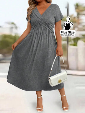 Vestido Midi com Decote V Modelagem Transpassada e Bolsos Laterais Vestido Midi com Decote V Modelagem Transpassada e