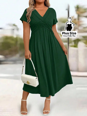 Vestido Midi com Decote V Modelagem Transpassada e Bolsos Laterais Vestido Midi com Decote V Modelagem Transpassada e