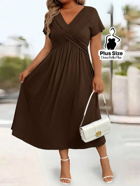 Vestido Midi com Decote V Modelagem Transpassada e Bolsos Laterais Vestido Midi com Decote V Modelagem Transpassada e